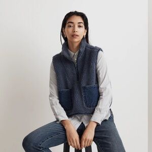 Shearling Denim-Pocket Pullover Vest